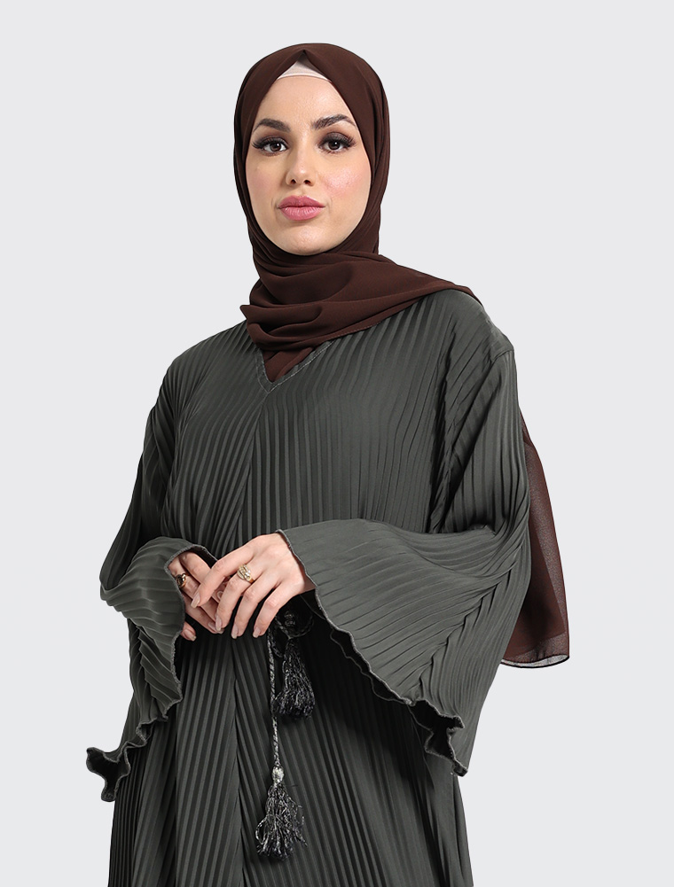 Khaki Pleated Abaya